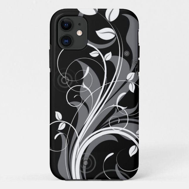Gray Floral Pattern on Black Case-Mate iPhone Case (Back)
