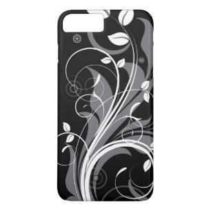 Gray Floral Pattern on Black iPhone 8 Plus/7 Plus Case