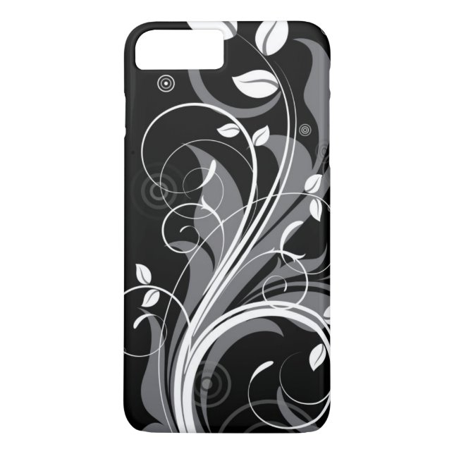 Gray Floral Pattern on Black Case-Mate iPhone Case (Back)