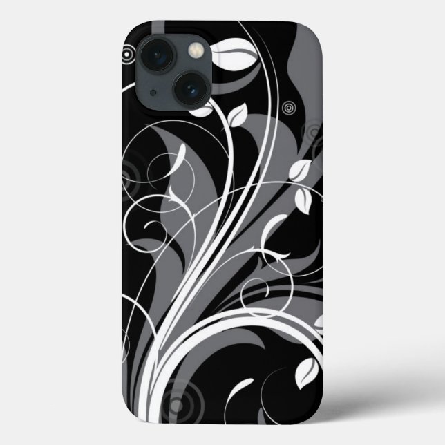 Gray Floral Pattern on Black Case-Mate iPhone Case (Back)