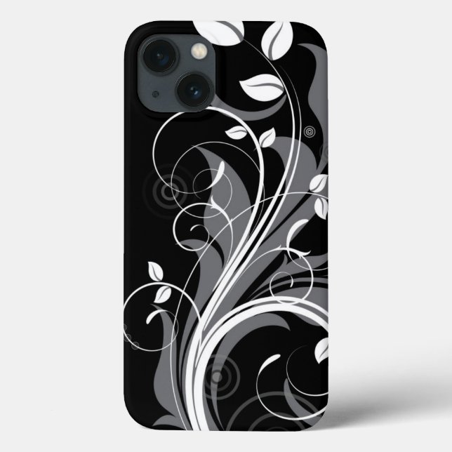 Gray Floral Pattern on Black Case-Mate iPhone Case (Back)