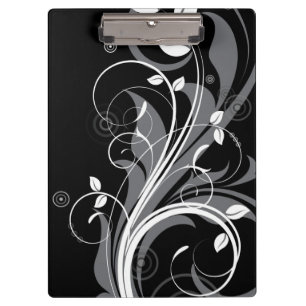 Gray Floral Pattern on Black Clipboard
