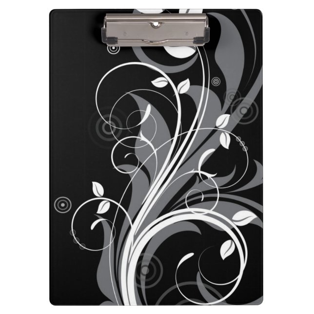 Gray Floral Pattern on Black Clipboard (Front)
