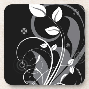 Gray Floral Pattern on Black Coaster