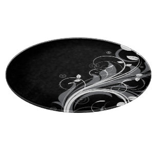 Gray Floral Pattern on Black Cutting Board