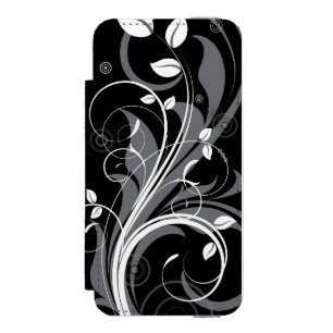 Gray Floral Pattern on Black iPhone SE/5/5s Wallet Case
