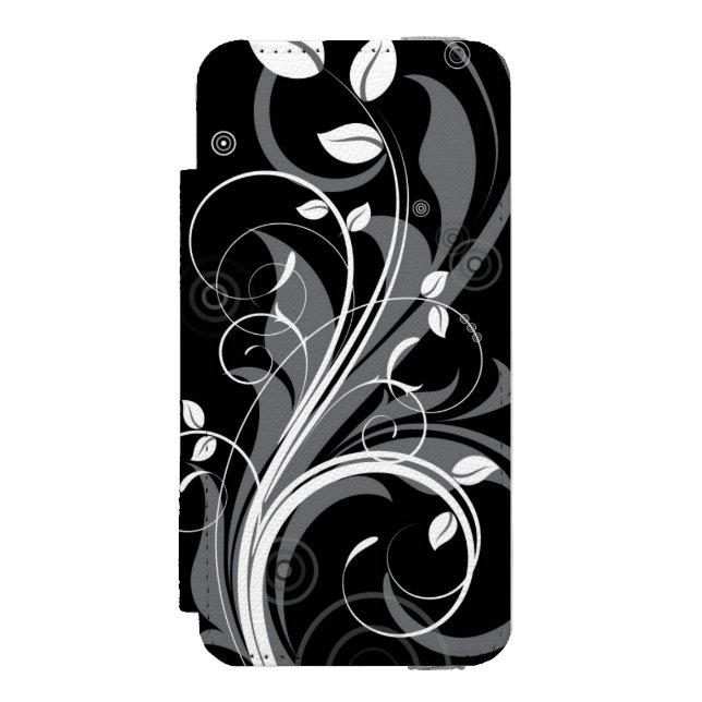 Gray Floral Pattern on Black Incipio iPhone Wallet Case (Folio Front)