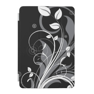 Gray Floral Pattern on Black iPad Mini Cover