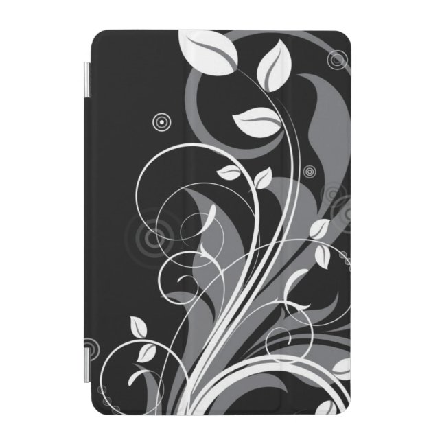 Gray Floral Pattern on Black iPad Mini Cover (Front)
