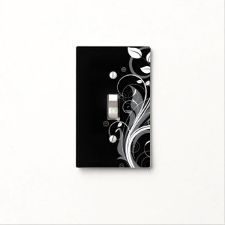 Gray Floral Pattern on Black Light Switch Cover