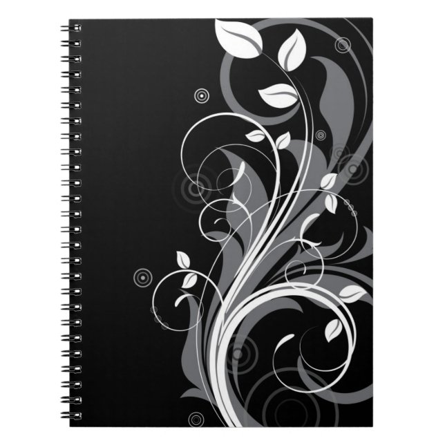 Gray Floral Pattern on Black Notebook (Front)