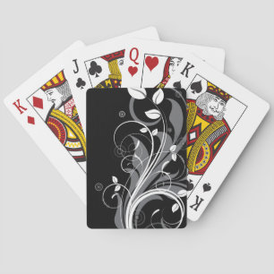Gray Floral Pattern on Black Poker Cards