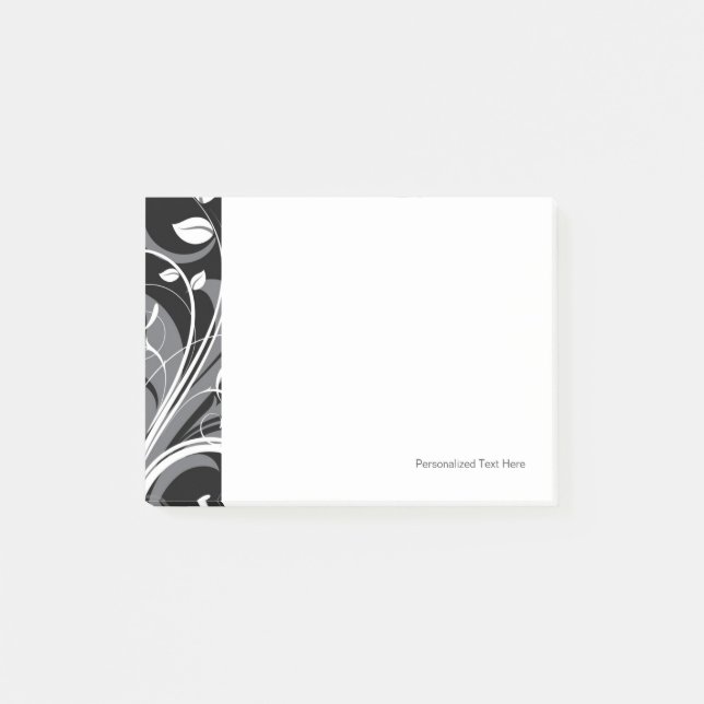 Gray Floral Pattern on Black Post-it Notes (Front)