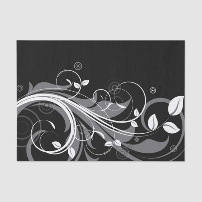 Gray Floral Pattern on Black Tissue Paper (Front)