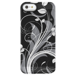 Gray Floral Pattern on Black Permafrost iPhone SE/5/5s Case