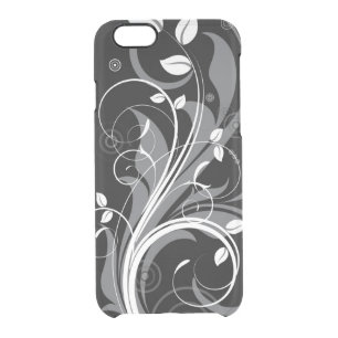 Gray Floral Pattern on Black Clear iPhone 6/6S Case
