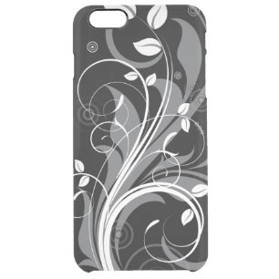 Gray Floral Pattern on Black Clear iPhone 6 Plus Case