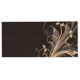 Gray Floral Pattern on Black Wood USB Flash Drive