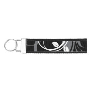 Gray Floral Pattern on Black Wrist Keychain