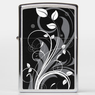Gray Floral Pattern on Black Zippo Lighter