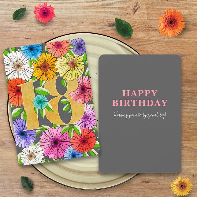 Gray Floral Personalized 18th Birthday Card (Creator Uploaded)