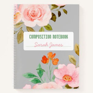 Gray Floral Personalized Composition Journal
