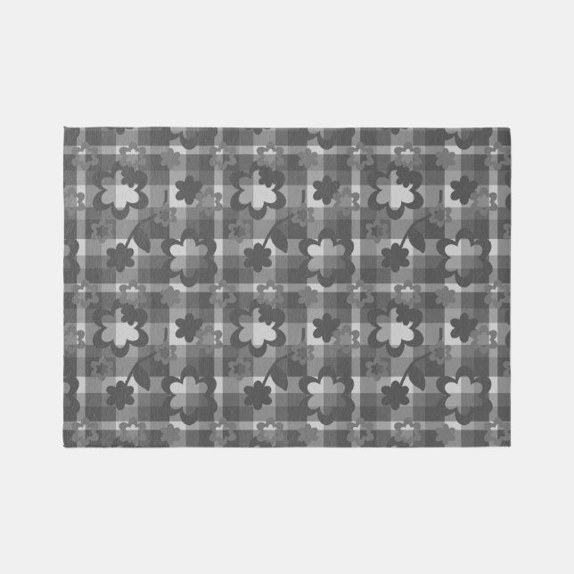 Gray Floral Plaid Baby Girl Nursery Bedroom Area  Rug (Front)