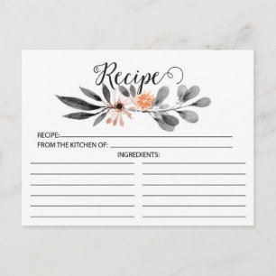 Gray Floral Recipe Card