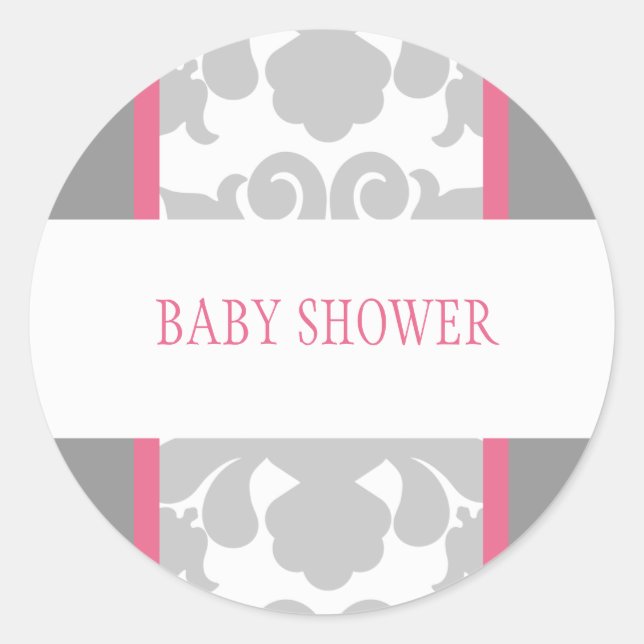 Gray Floral Ribbon Sticker-pink Classic Round Sticker (Front)