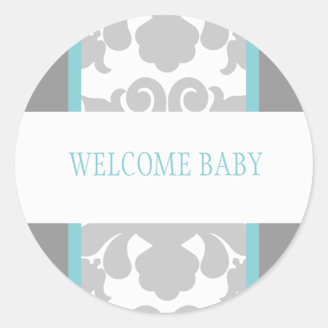 Gray Floral Ribbon Sticker-turquoise Classic Round Sticker (Front)