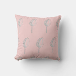 Gray Floral Salmon Pink Orange Tulips Patterns Throw Pillow