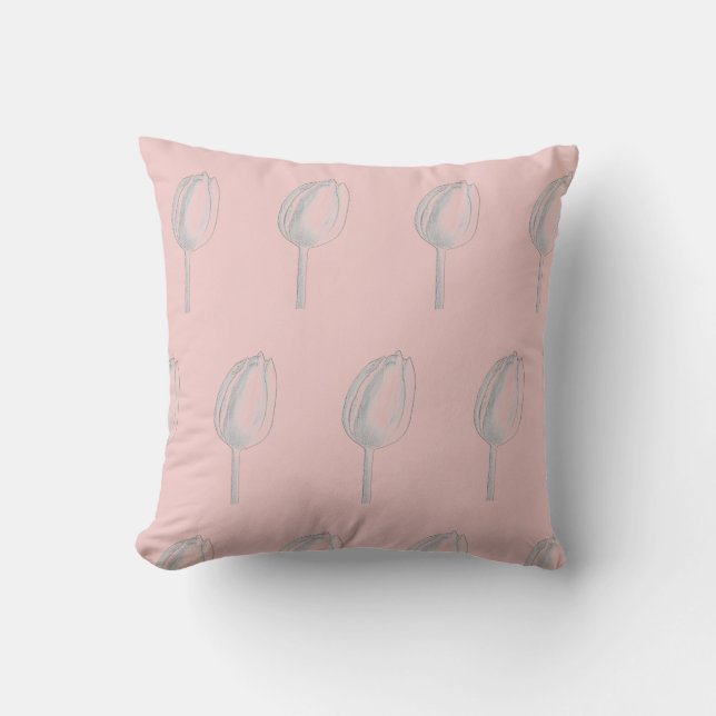 Gray Floral Salmon Pink Orange Tulips Patterns Throw Pillow (Front)