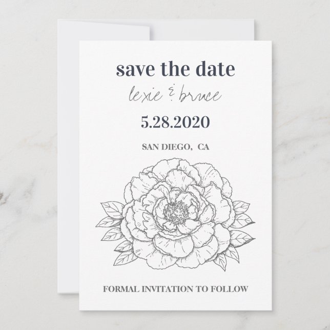 Gray Floral Save the Date Card (Front)