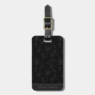 Gray floral seamless pattern personalized name  luggage tag