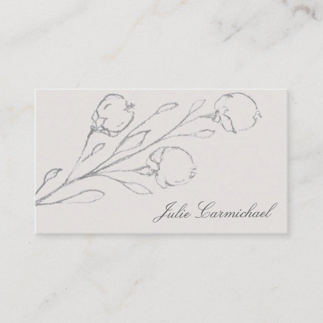 Gray Floral Sketch Elegant Business Card (Front)