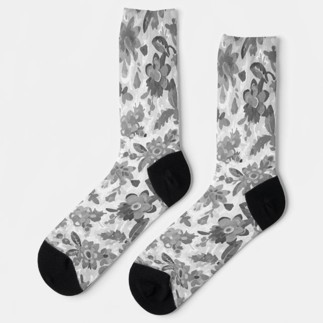 Gray Floral  Socks (Left)