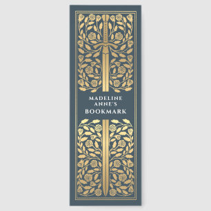 Gray Floral Sword Medieval Fantasy Name Bookmarks