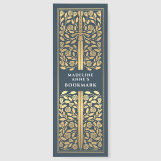 Gray Floral Sword Medieval Fantasy Name Bookmarks