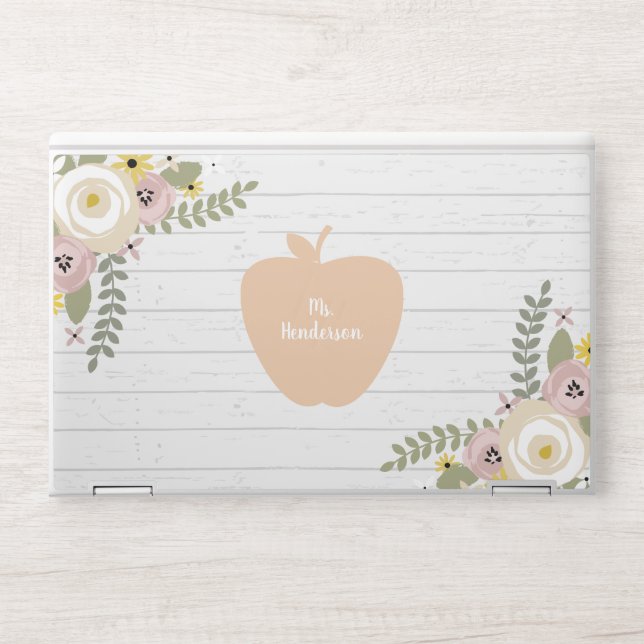 Gray Floral Teacher HP Laptop Skin (Front)