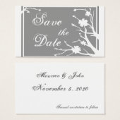Gray floral theme Save the Date business cards (Front & Back)