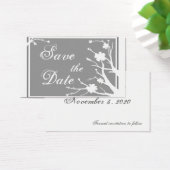 Gray floral theme Save the Date business cards (Desk)