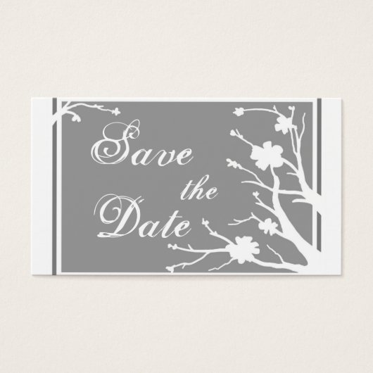 Gray floral theme Save the Date business cards (Front)