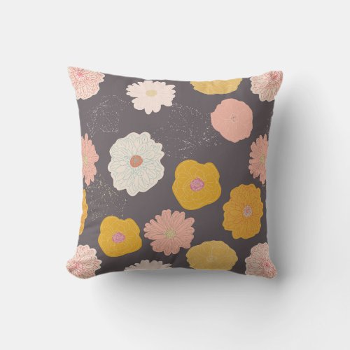 Gray Floral Throw Pillow
