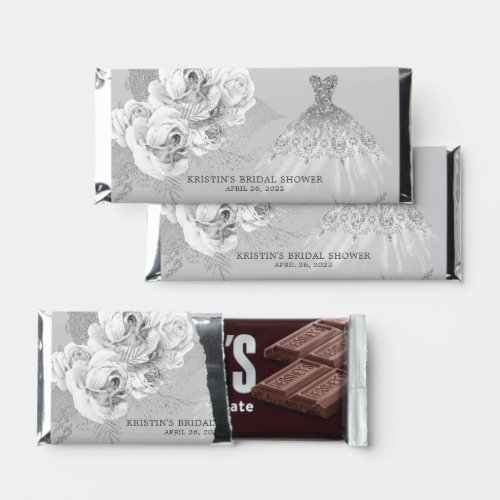 Gray Floral Wedding Gown Bridal Shower Hershey Bar Favors