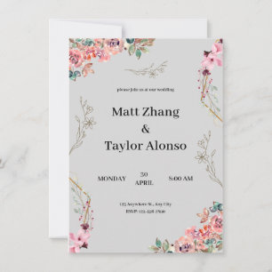 Gray floral wedding invitation