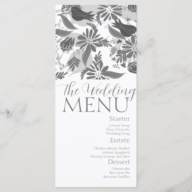 Gray Florals Rose Garden Wedding Menu (Front)