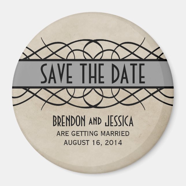 Gray Flourish Border Save the Date Magnet (Front)