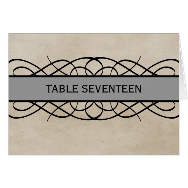 Gray Flourish Border Table Number Card (Front Horizontal)