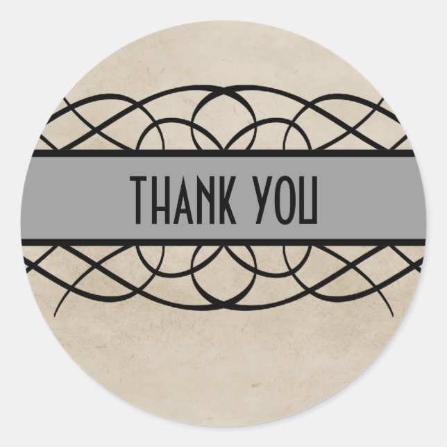 Gray Flourish Border Thank You Stickers (Front)