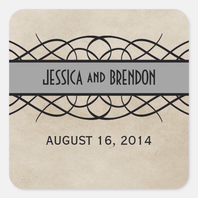 Gray Flourish Border Wedding Stickers (Front)